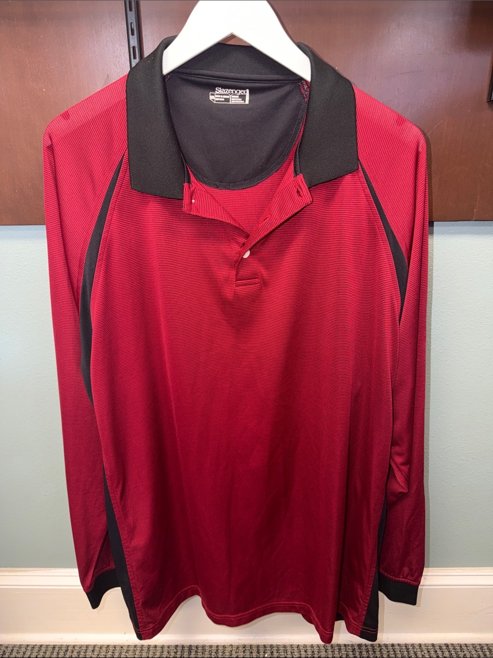 Slazenger Men’s Long-Sleeve Polo - Red with Black Accents
